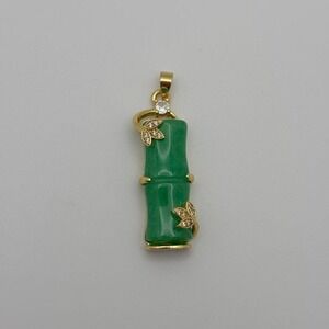 Bamboo Jadeite Jade Pendant 18k Gold Plated